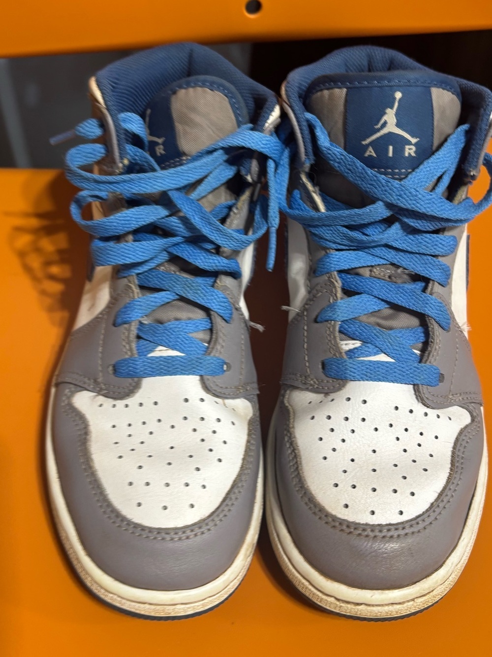 Nike Air Jordan 1 Mid GS Youth 5Y White Gray Blue High Top Sneakers DQ8423-014